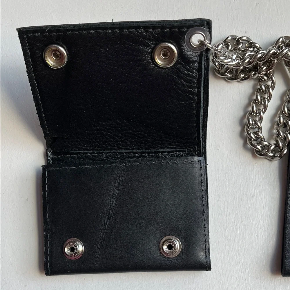 Black Wallet with Chain and Silver Accents